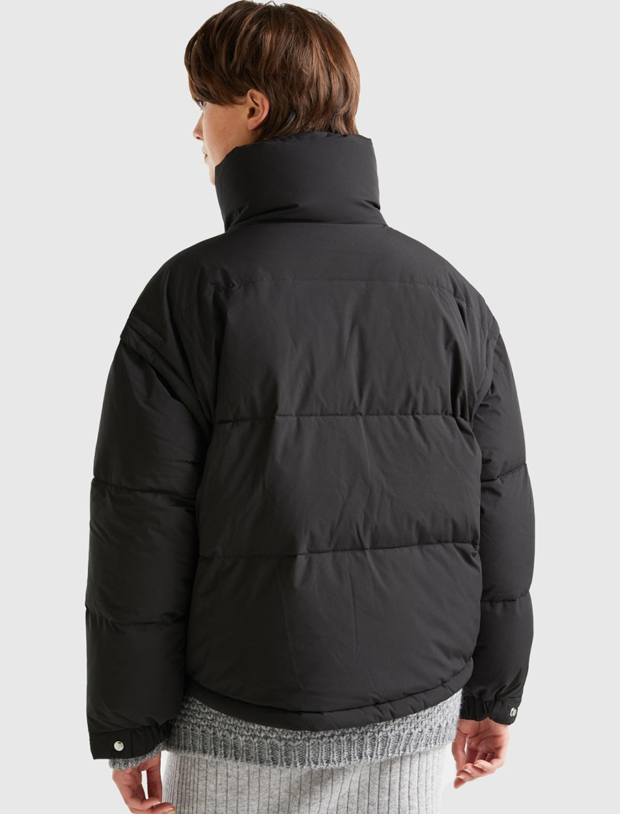 Kadın Siyah Kaz Tüyü Dolgulu Pufa Mont