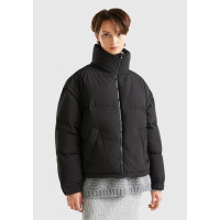 Kadın Siyah Kaz Tüyü Dolgulu Pufa Mont