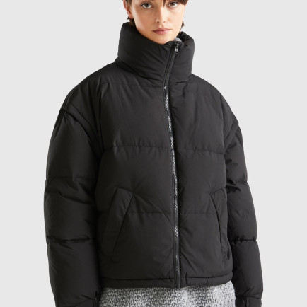 Kadın Siyah Kaz Tüyü Dolgulu Pufa Mont Kadın Siyah Kaz Tüyü Dolgulu Pufa Mont