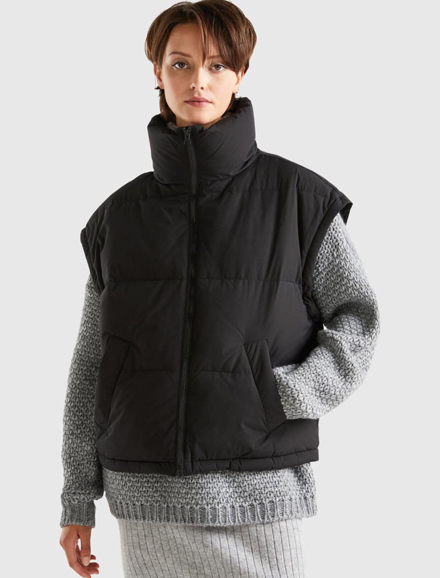 Kadın Siyah Kaz Tüyü Dolgulu Pufa Mont