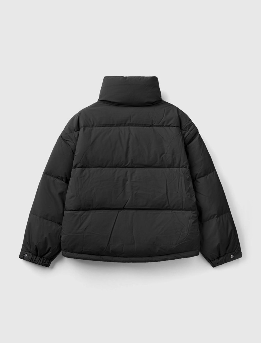 Kadın Siyah Kaz Tüyü Dolgulu Pufa Mont