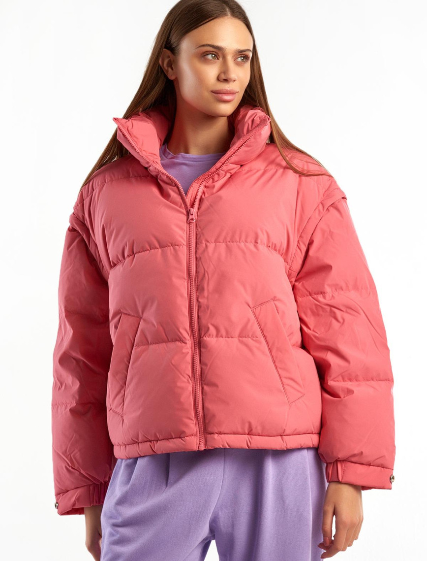 Kadın Gül Kurusu Kaz Tüyü Dolgulu Pufa Mont