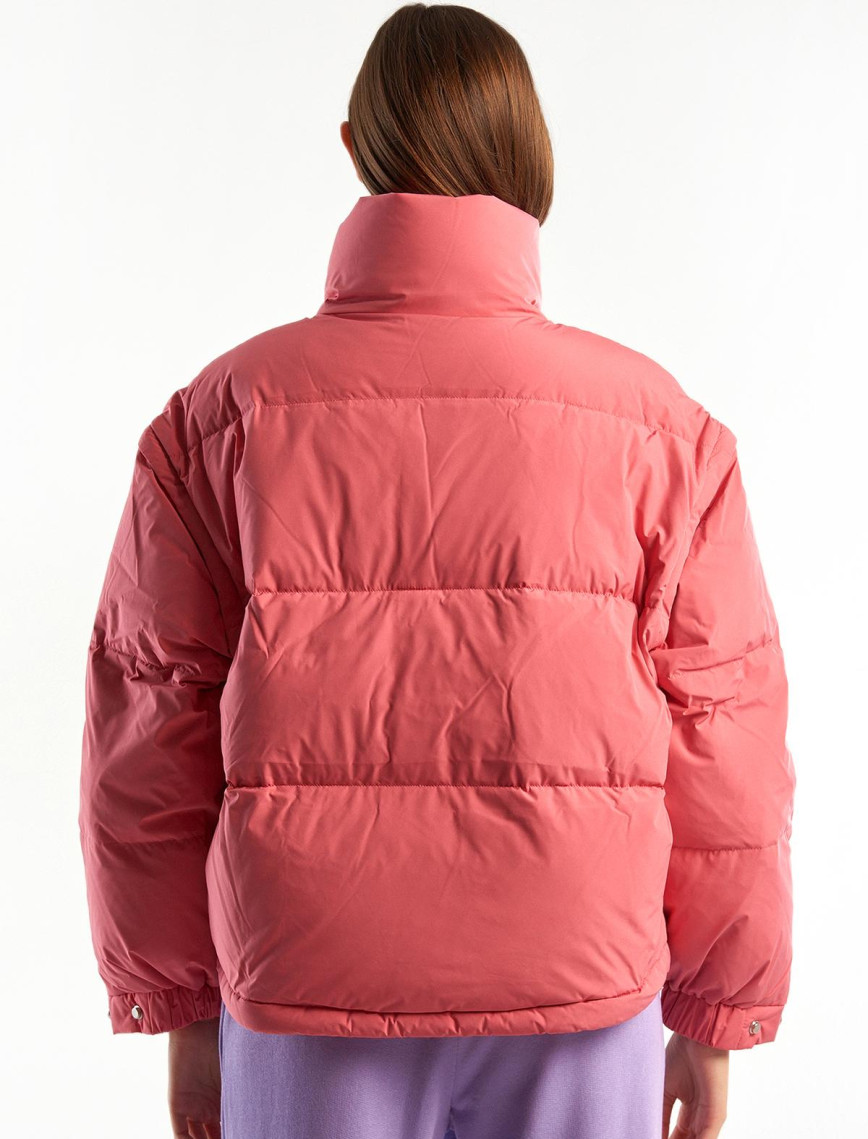 Kadın Gül Kurusu Kaz Tüyü Dolgulu Pufa Mont