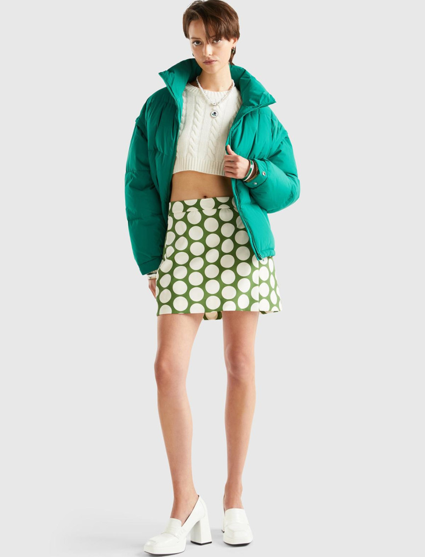 Kadın Yeşil Kaz Tüyü Dolgulu Pufa Mont