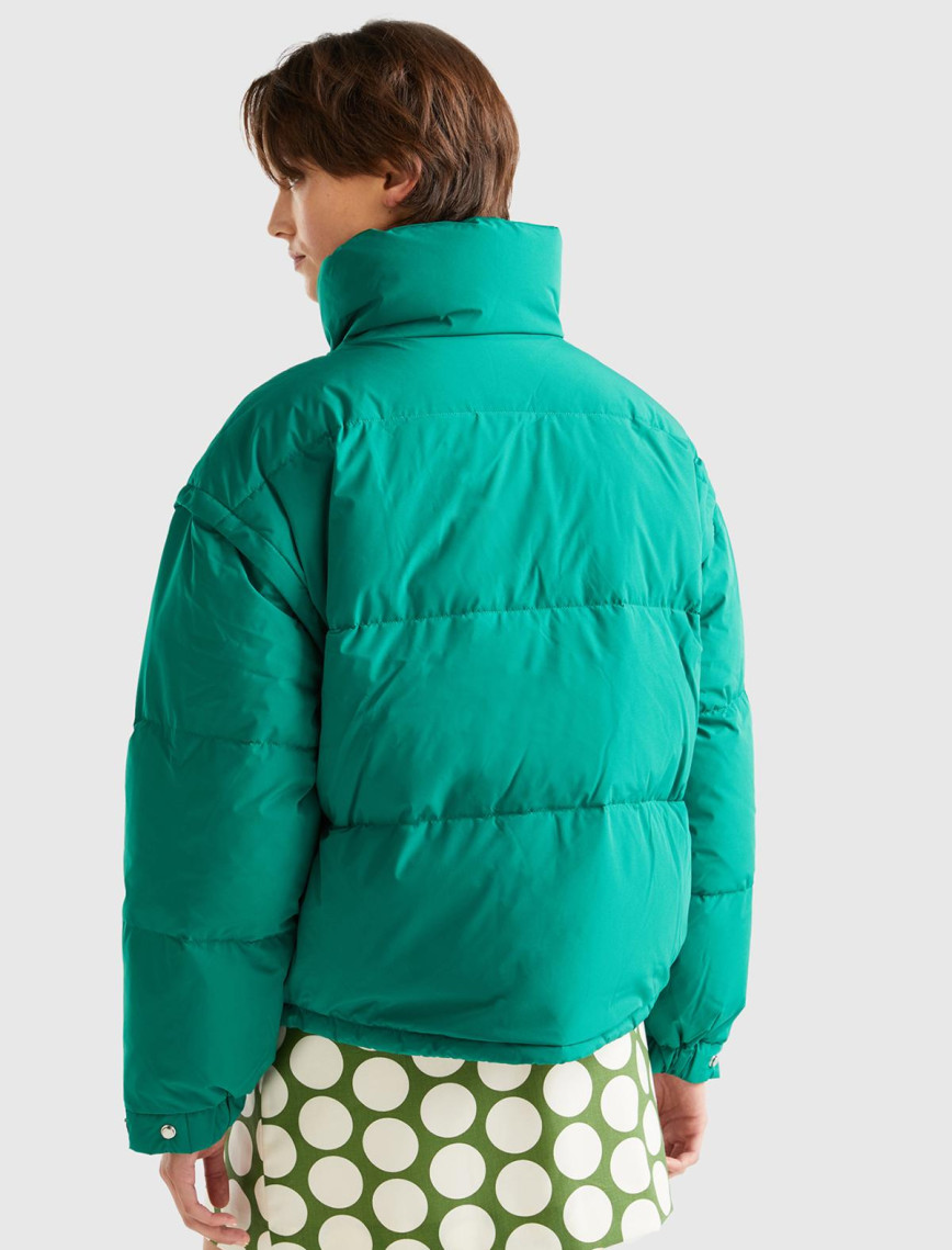 Kadın Yeşil Kaz Tüyü Dolgulu Pufa Mont