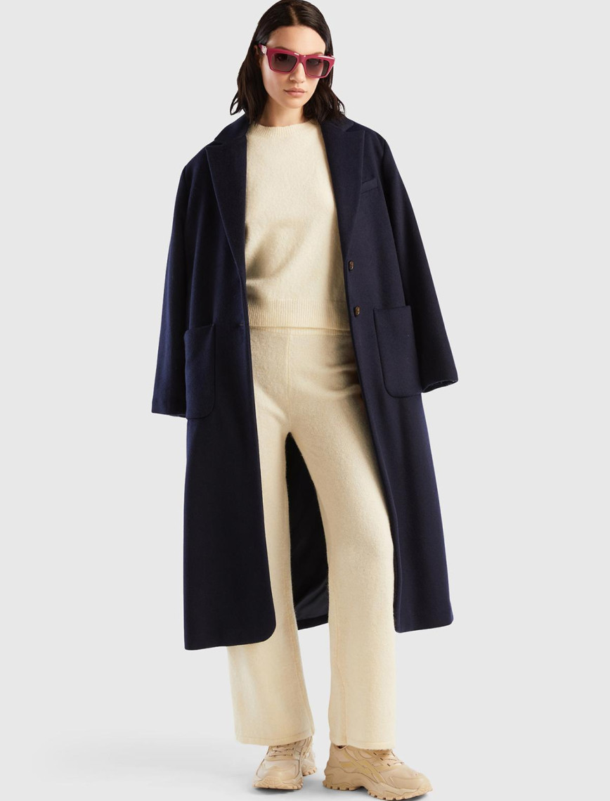 Kadın Beyaz Yün Karışımlı Şardonlu Triko Pantolon