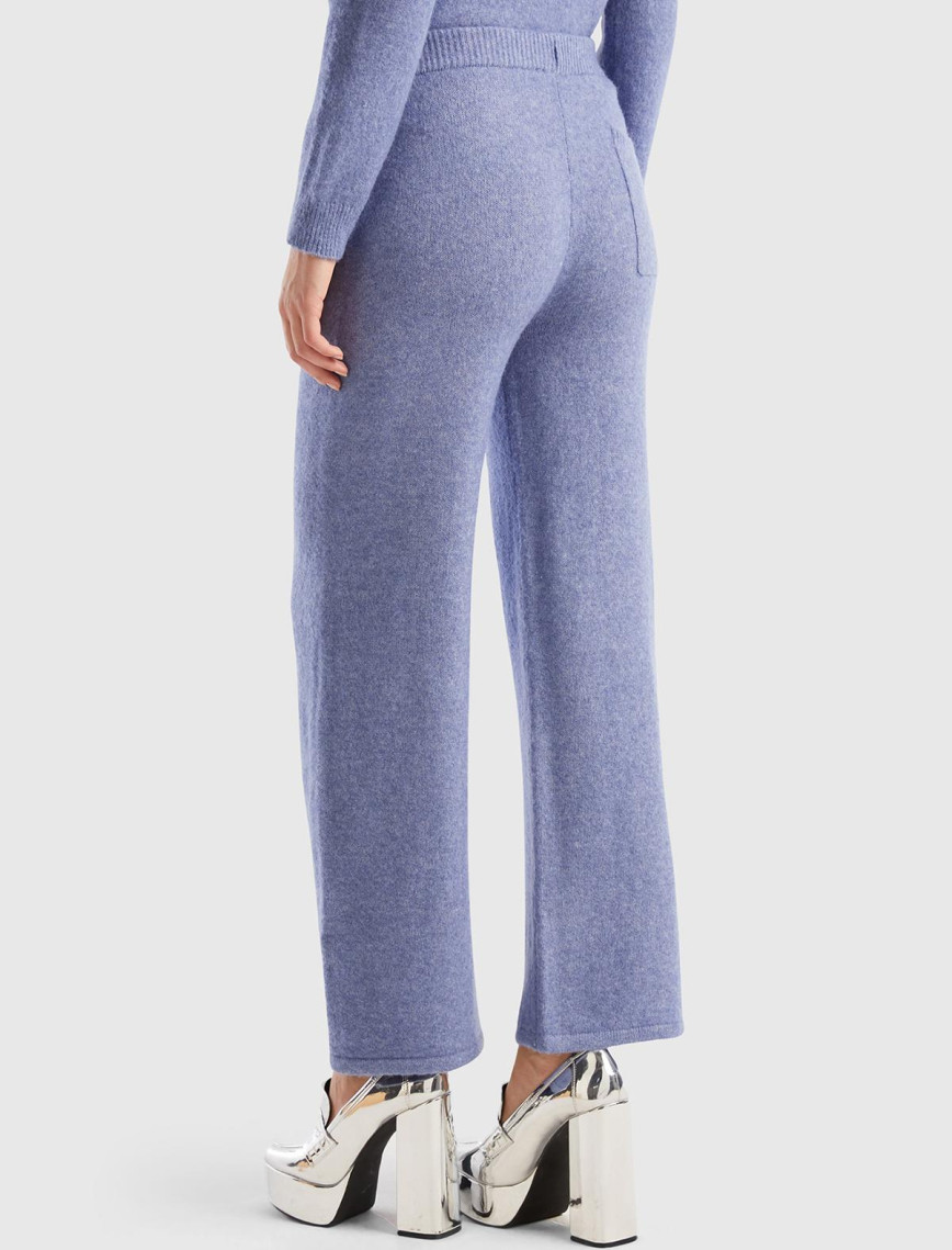 Kadın Havacı Mavi Yün Karışımlı Şardonlu Triko Pantolon
