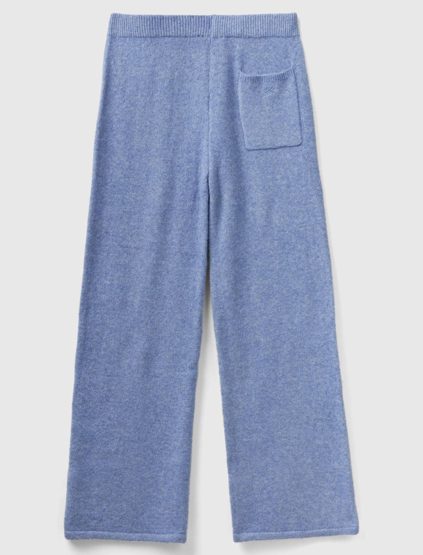 Kadın Havacı Mavi Yün Karışımlı Şardonlu Triko Pantolon