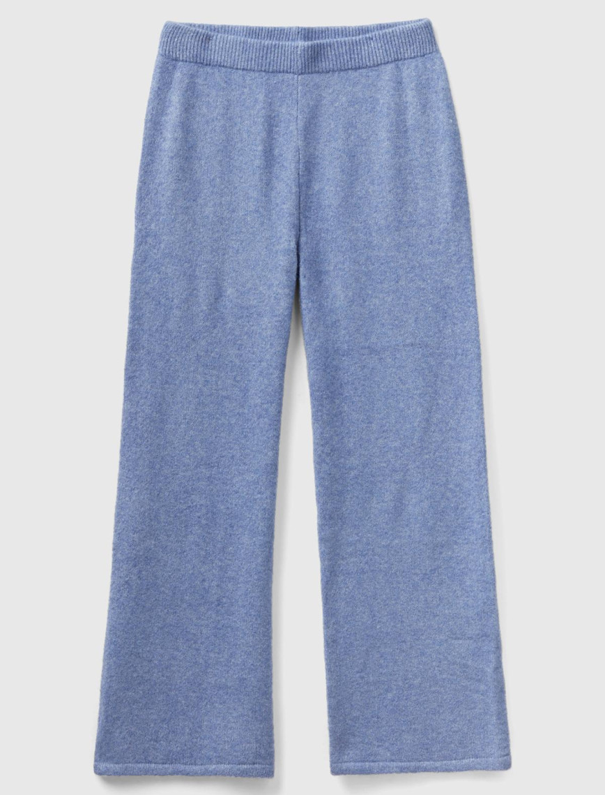 Kadın Havacı Mavi Yün Karışımlı Şardonlu Triko Pantolon