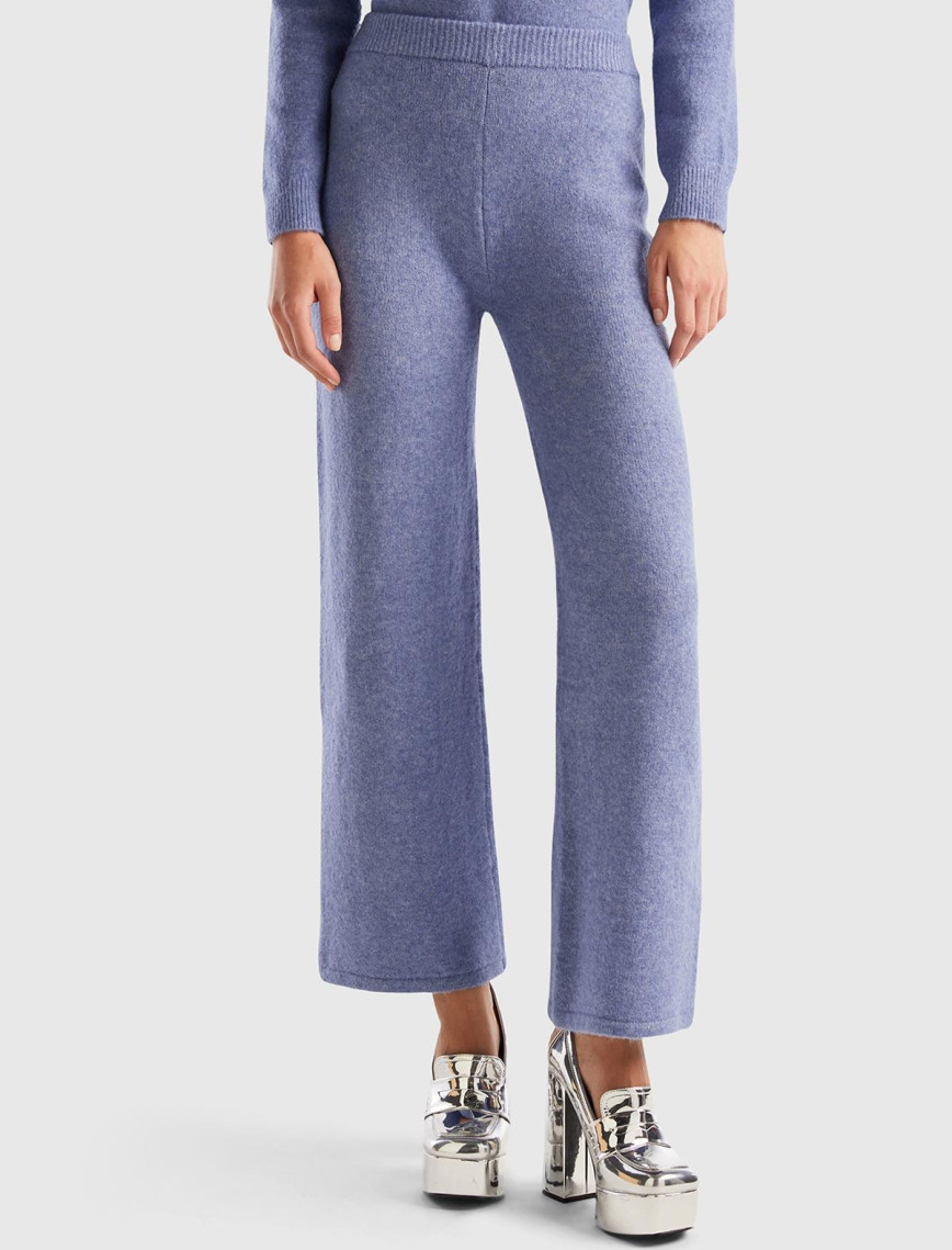 Kadın Beyaz Yün Karışımlı Şardonlu Triko Pantolon