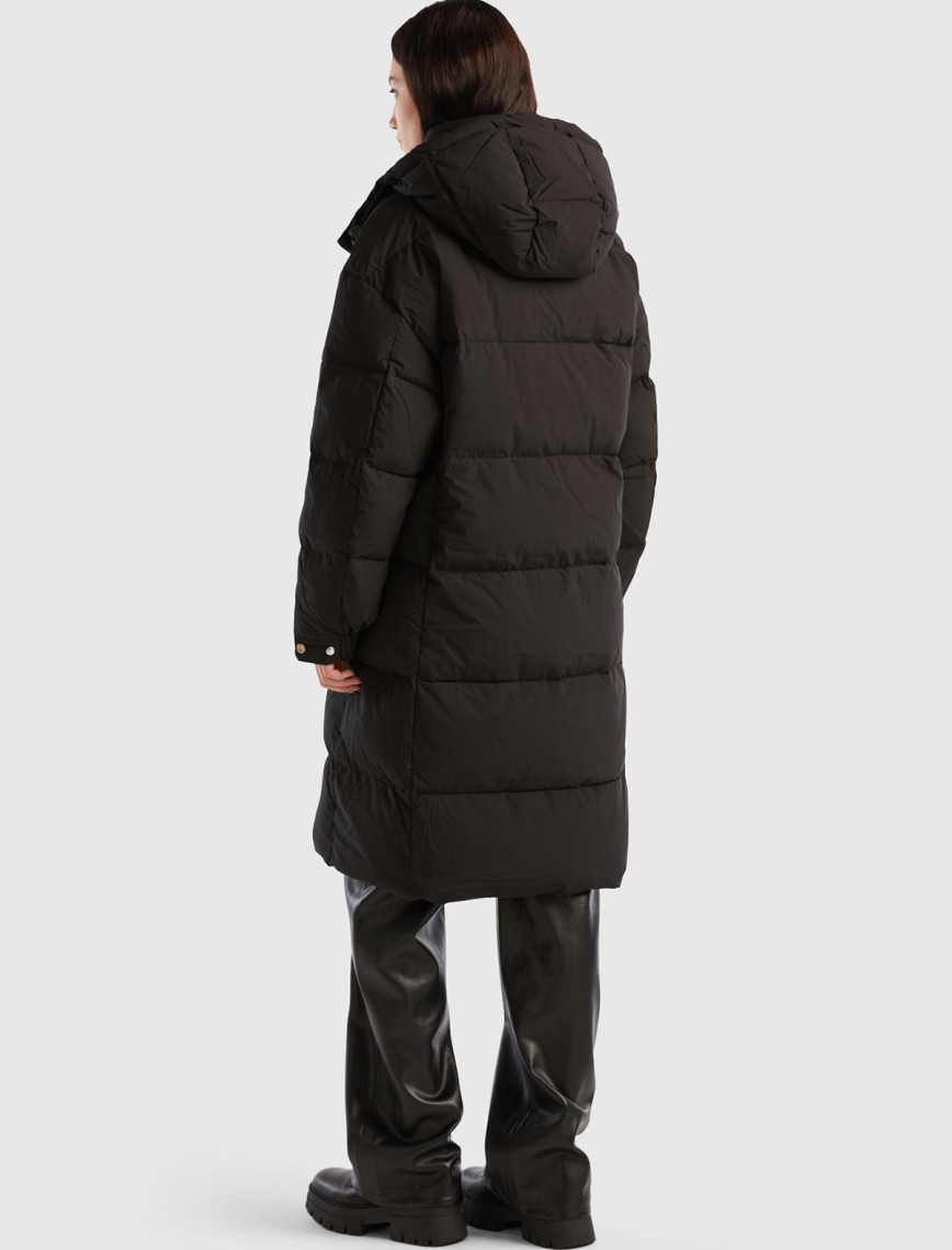 Kadın Siyah Kaz Tüyü Dolgulu Uzun Mont