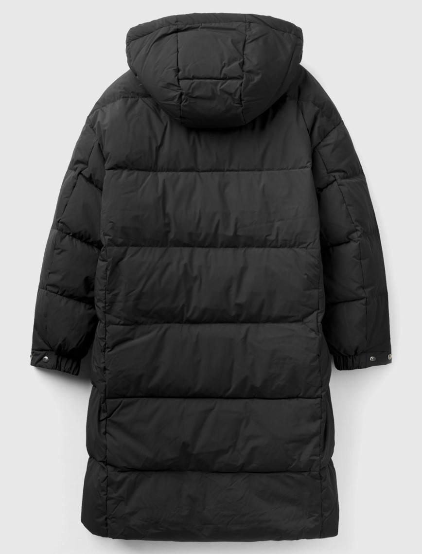 Kadın Siyah Kaz Tüyü Dolgulu Uzun Mont