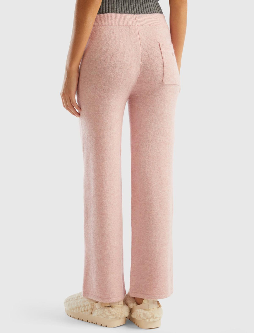 Kadın Gül Kurusu Yün Karışımlı Şardonlu Triko Pantolon