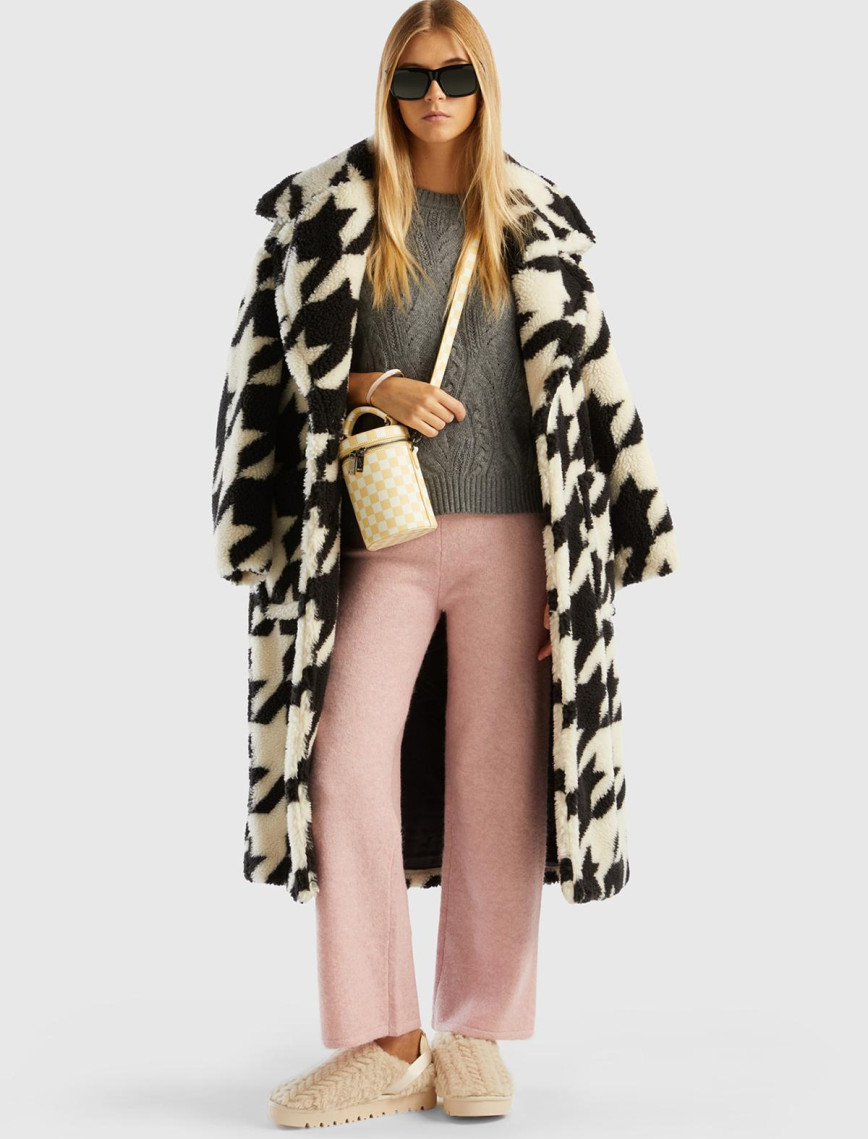 Kadın Gül Kurusu Yün Karışımlı Şardonlu Triko Pantolon