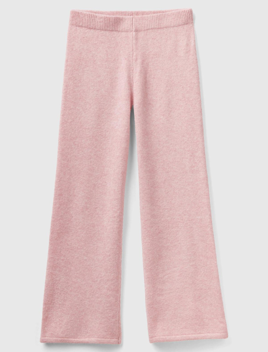 Kadın Gül Kurusu Yün Karışımlı Şardonlu Triko Pantolon