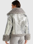 Kadın Gümüş Şal Yaka Suni Deri Ceket Kadın Gümüş Şal Yaka Suni Deri Ceket