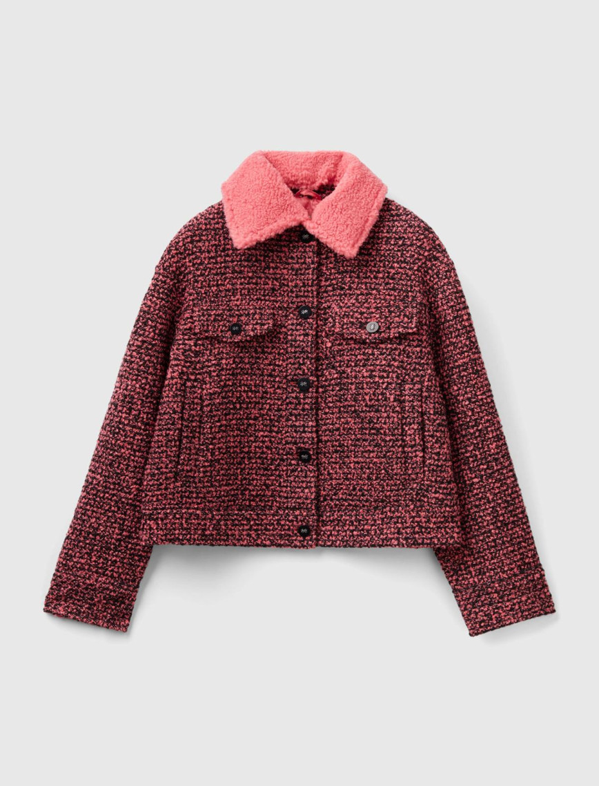 Kadın Pembe Yakası Çıkarılabilir Ceket Kadın Pembe Yakası Çıkarılabilir Ceket