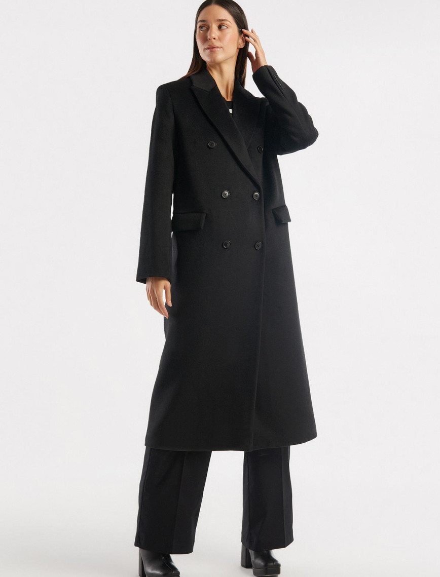 Kadın Siyah Kruvaze Palto Kadın Siyah Kruvaze Palto