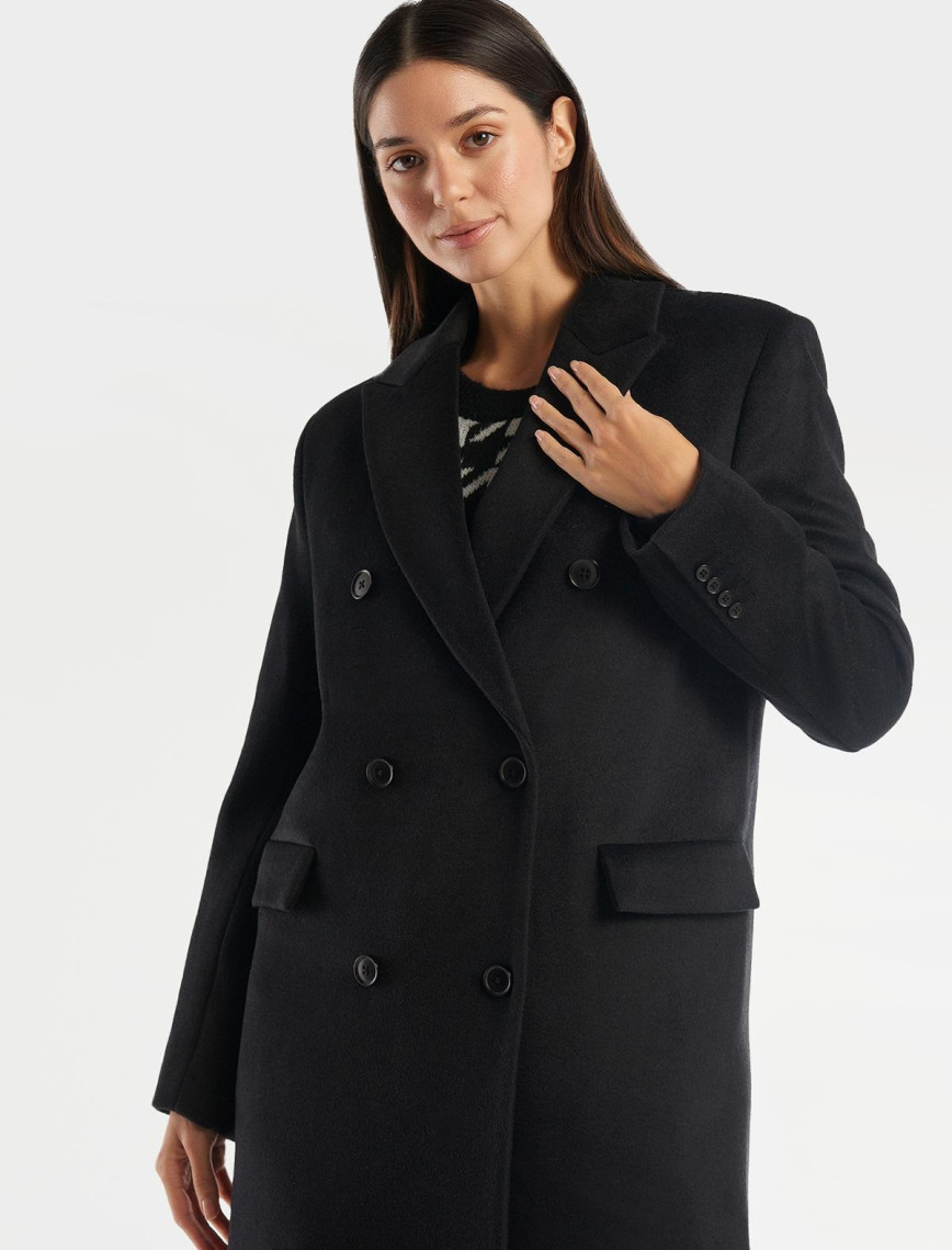 Kadın Siyah Kruvaze Palto Kadın Siyah Kruvaze Palto