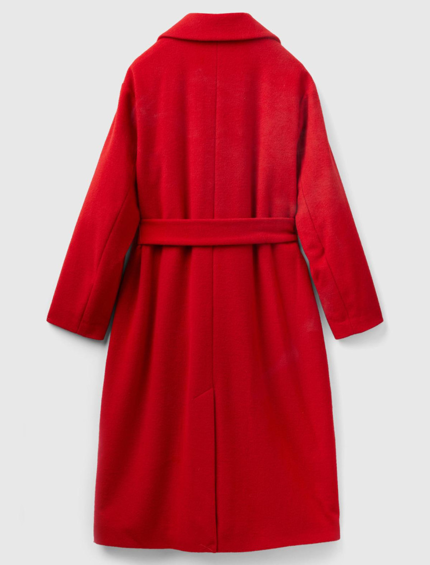 Kadın Bordo Yün Karışımlı Belden Bağlamalı Palto Kadın Bordo Yün Karışımlı Belden Bağlamalı Palto