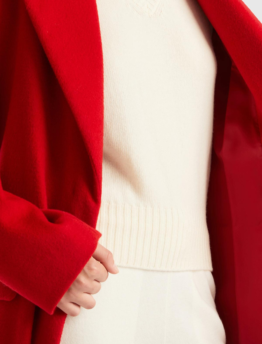 Kadın Bordo Yün Karışımlı Belden Bağlamalı Palto Kadın Bordo Yün Karışımlı Belden Bağlamalı Palto