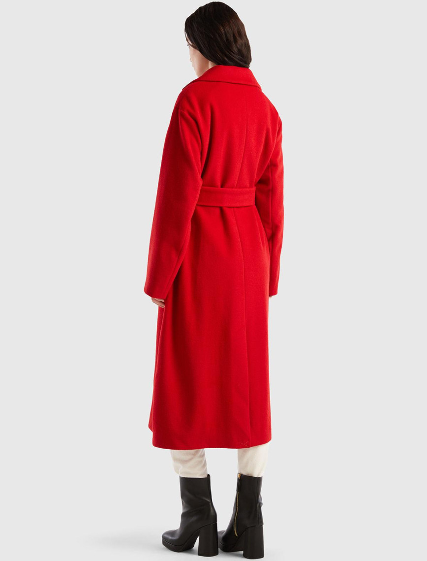 Kadın Bordo Yün Karışımlı Belden Bağlamalı Palto Kadın Bordo Yün Karışımlı Belden Bağlamalı Palto