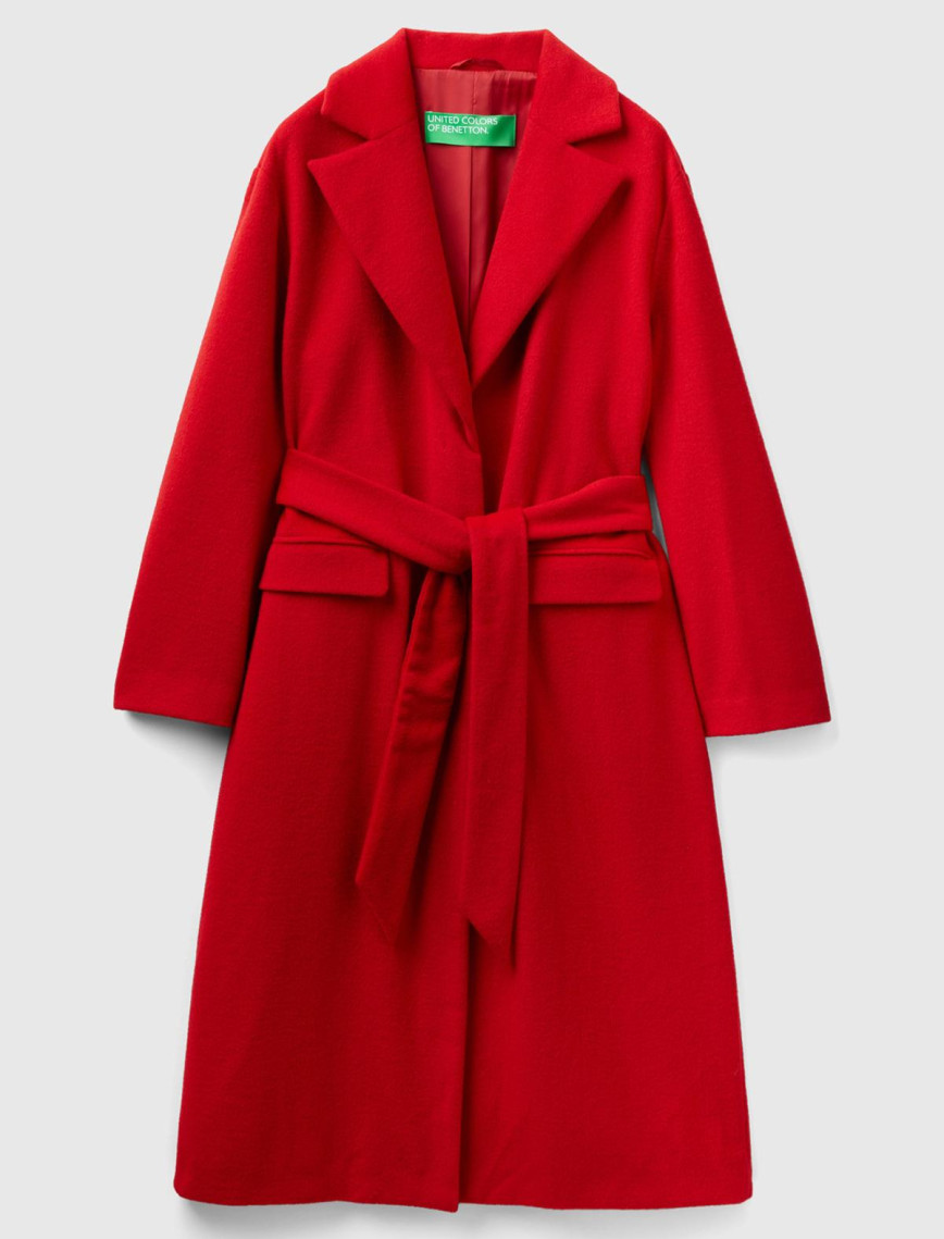 Kadın Bordo Yün Karışımlı Belden Bağlamalı Palto Kadın Bordo Yün Karışımlı Belden Bağlamalı Palto
