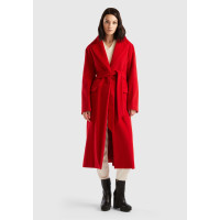 Kadın Bordo Yün Karışımlı Belden Bağlamalı Palto Kadın Bordo Yün Karışımlı Belden Bağlamalı Palto