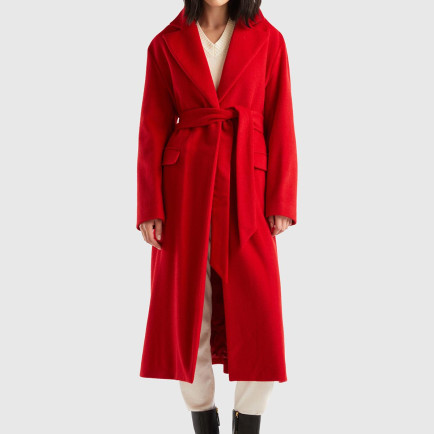 Kadın Bordo Yün Karışımlı Belden Bağlamalı Palto Kadın Bordo Yün Karışımlı Belden Bağlamalı Palto