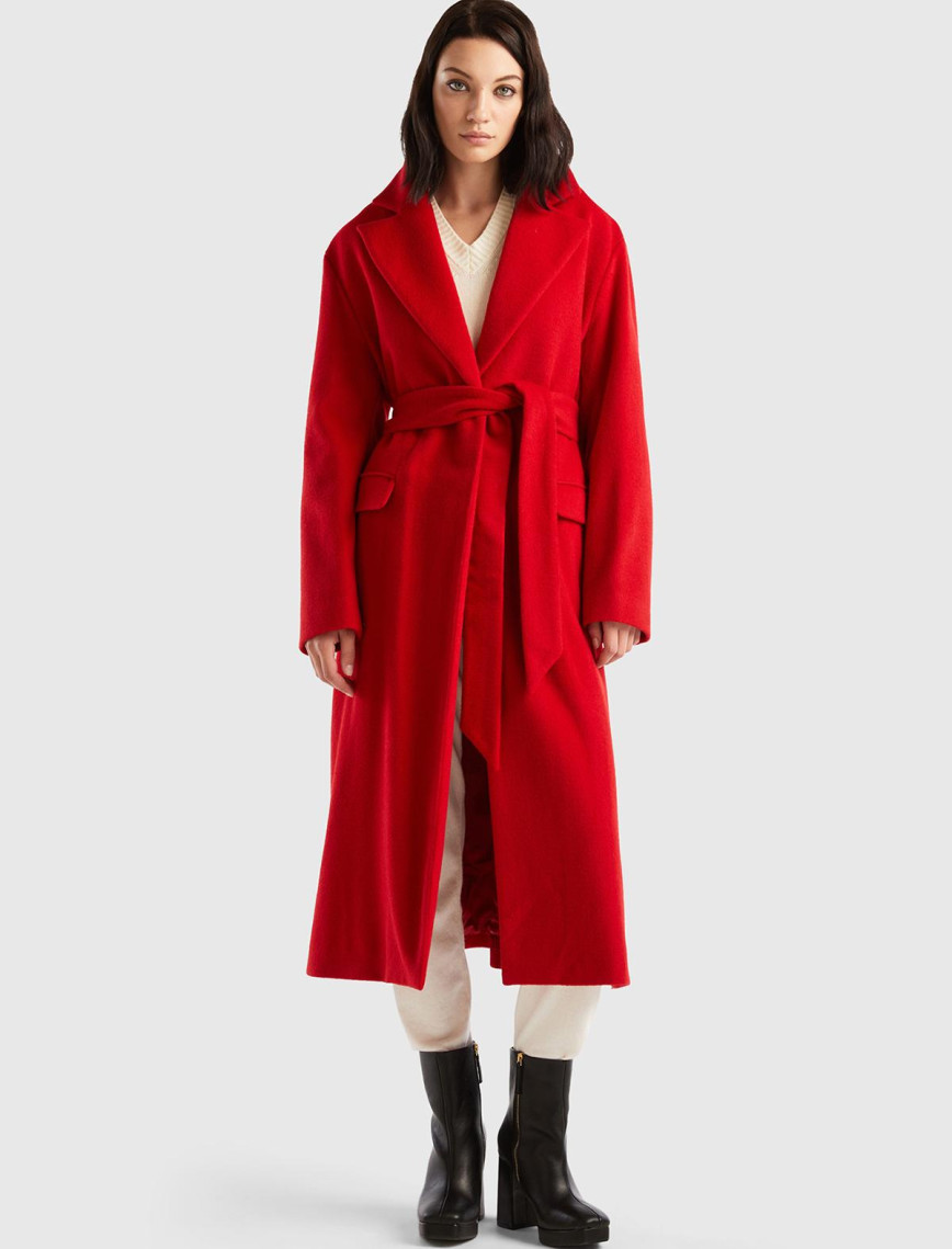 Kadın Taba Yün Karışımlı Belden Bağlamalı Palto Kadın Taba Yün Karışımlı Belden Bağlamalı Palto