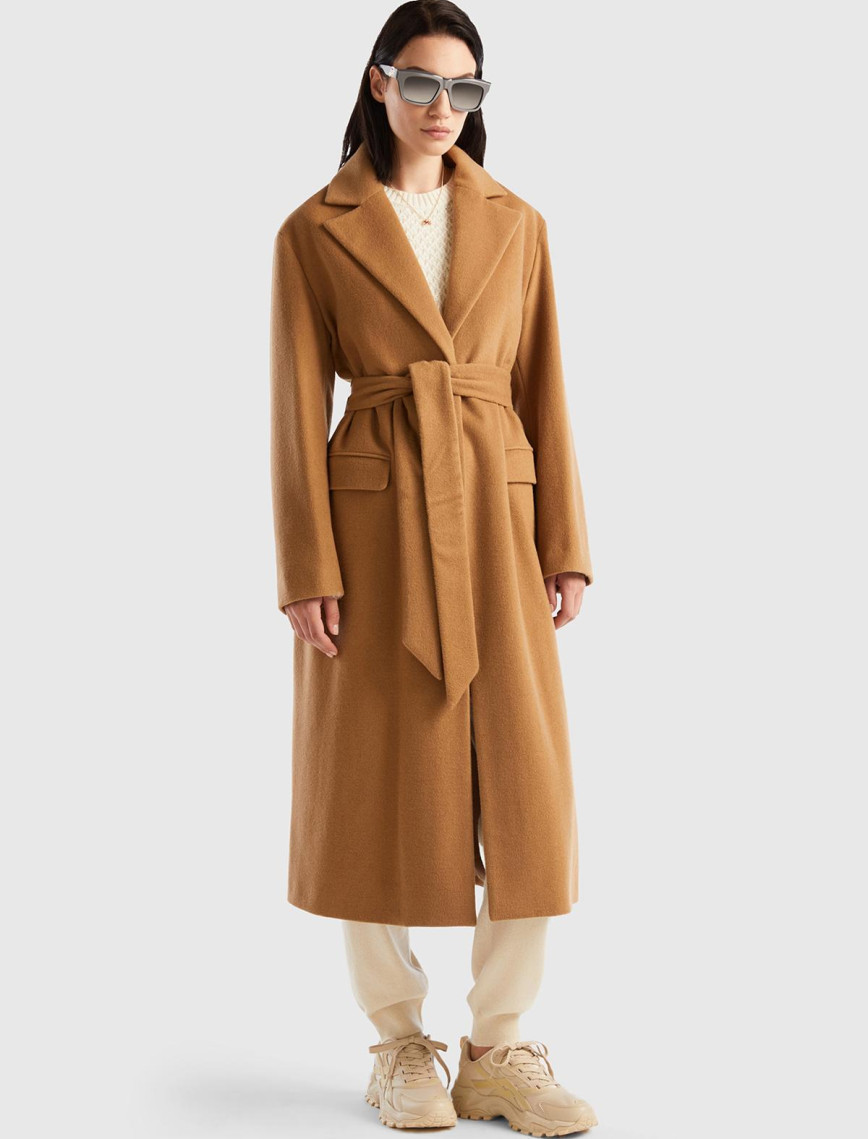 Kadın Taba Yün Karışımlı Belden Bağlamalı Palto Kadın Taba Yün Karışımlı Belden Bağlamalı Palto