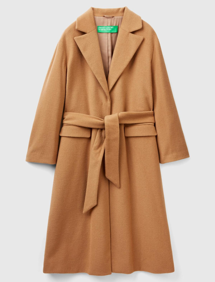 Kadın Taba Yün Karışımlı Belden Bağlamalı Palto Kadın Taba Yün Karışımlı Belden Bağlamalı Palto