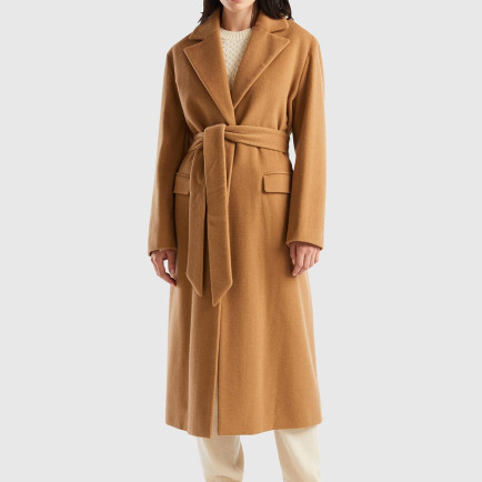 Kadın Taba Yün Karışımlı Belden Bağlamalı Palto Kadın Taba Yün Karışımlı Belden Bağlamalı Palto