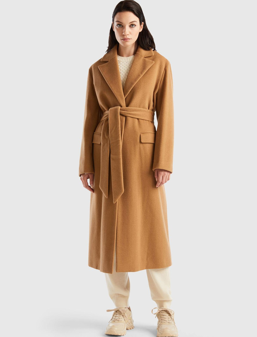 Kadın Taba Yün Karışımlı Belden Bağlamalı Palto Kadın Taba Yün Karışımlı Belden Bağlamalı Palto