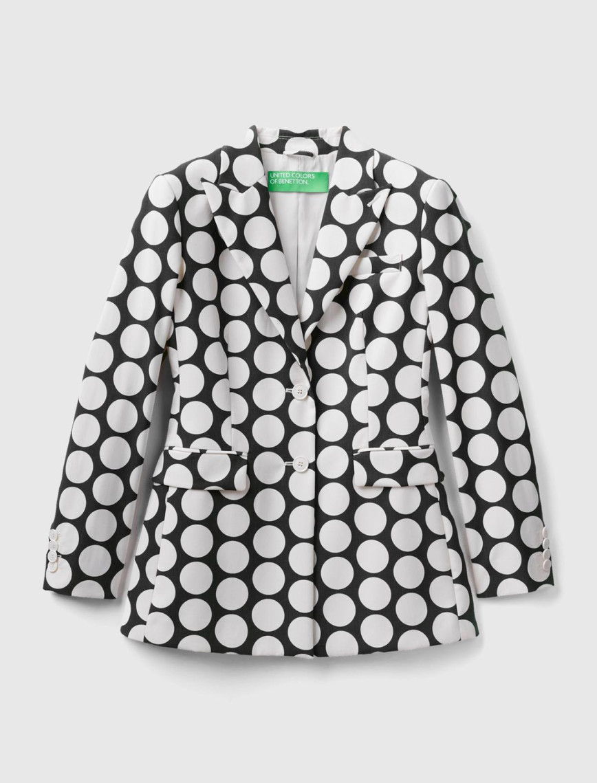 Kadın Siyah Beyaz Puantiyeli Ceket Kadın Siyah Beyaz Puantiyeli Ceket