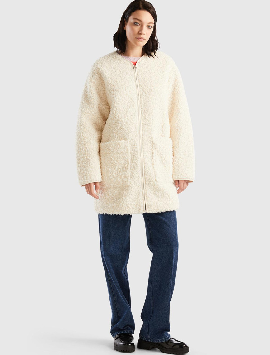 Kadın Krem Yakasız İnce Mont Kadın Krem Yakasız İnce Mont