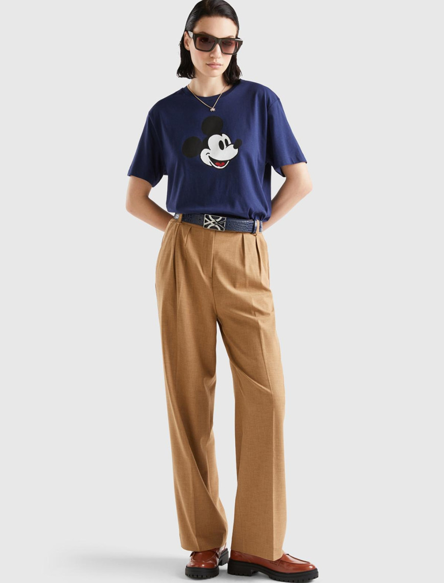 Unisex Lacivert %100 Koton Disney Baskılı T-Shirt