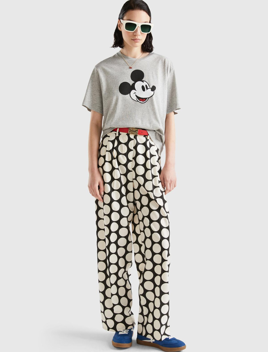 Unisex Gri Melanj %100 Koton Disney Baskılı T-Shirt