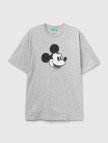 Unisex Gri Melanj %100 Koton Disney Baskılı T-Shirt
