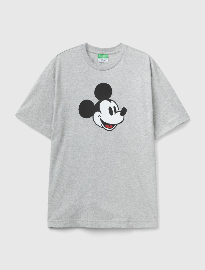 Unisex Gri Melanj %100 Koton Disney Baskılı T-Shirt