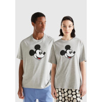 Unisex Gri Melanj %100 Koton Disney Baskılı T-Shirt