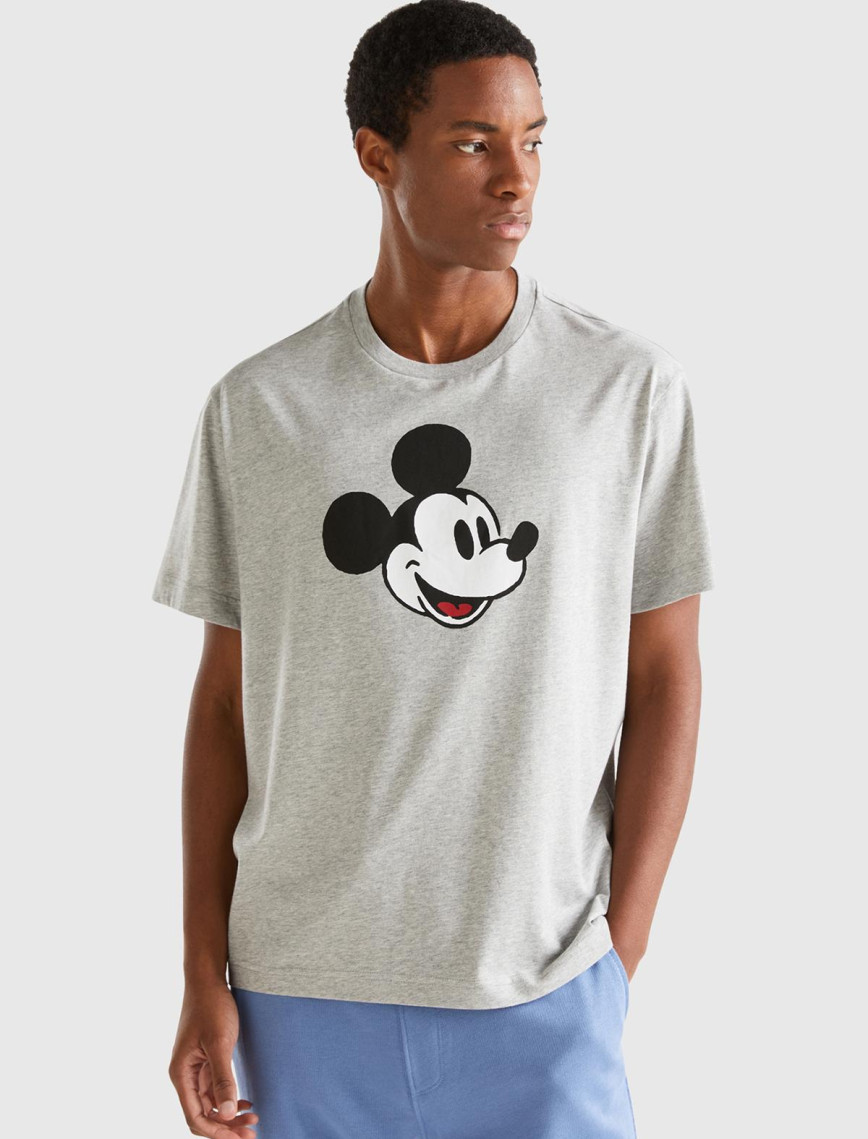 Unisex Gri Melanj %100 Koton Disney Baskılı T-Shirt