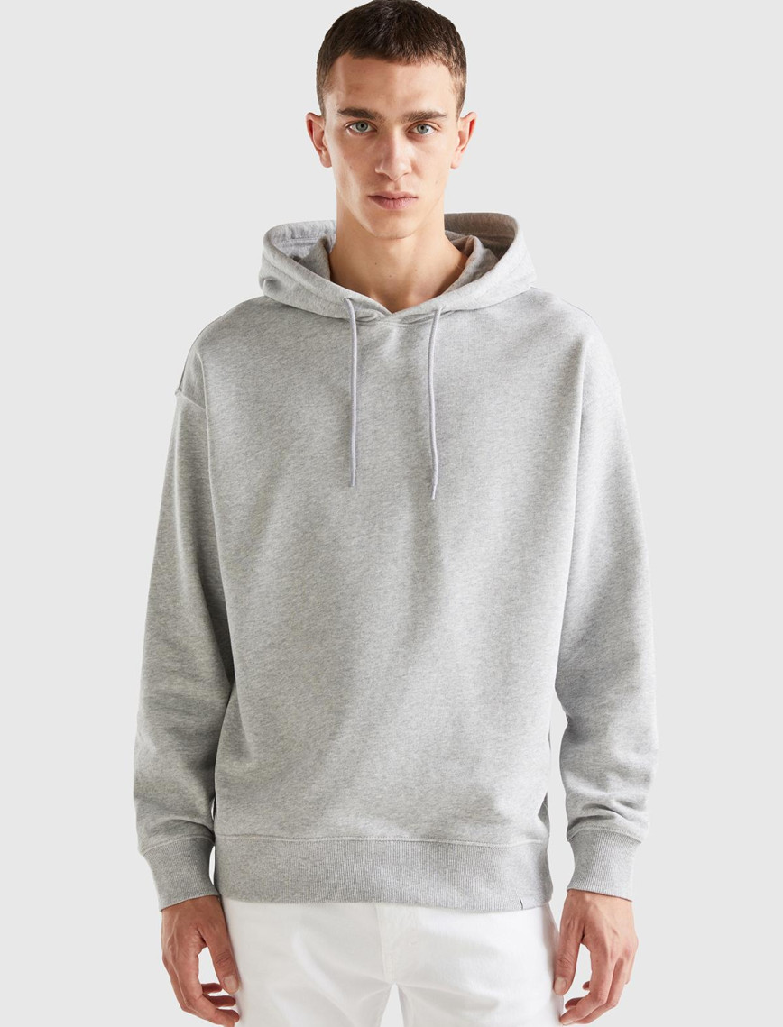 Erkek Gri Melanj %100 Koton Kapşonlu Sweatshirt Erkek Gri Melanj %100 Koton Kapşonlu Sweatshirt