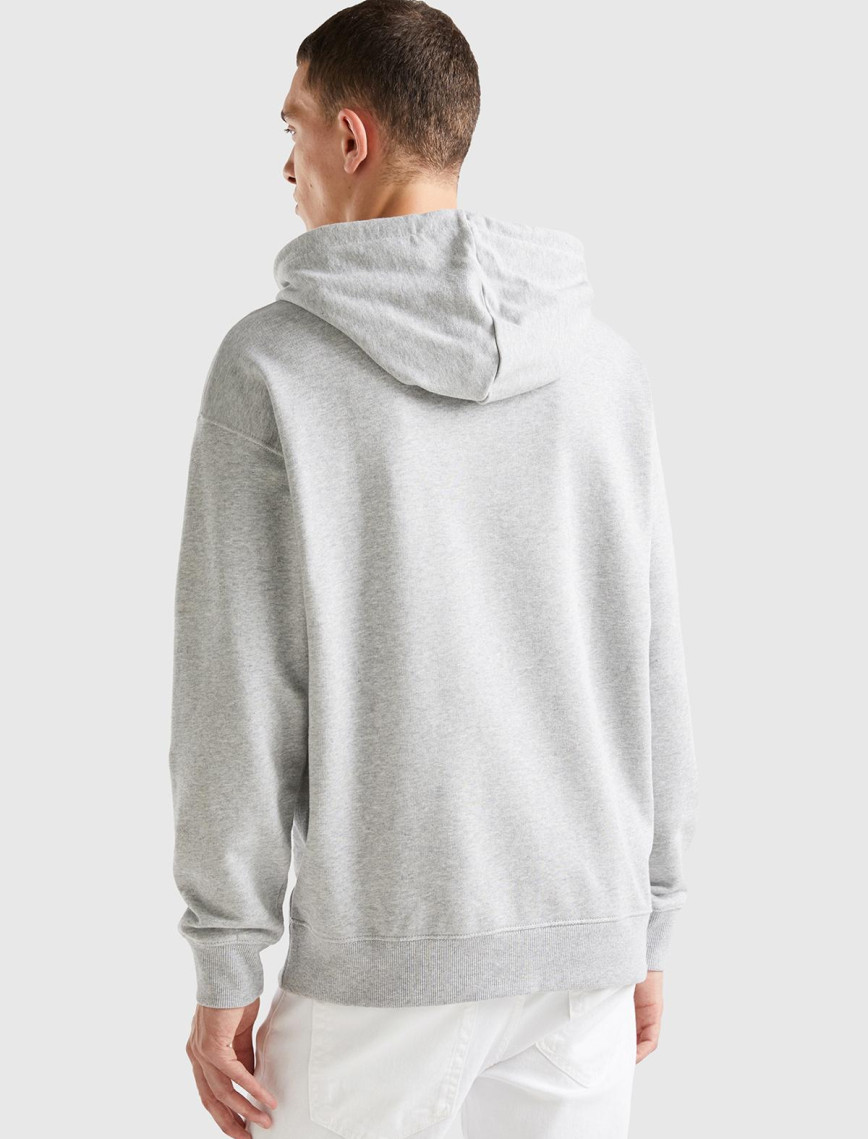 Erkek Gri Melanj %100 Koton Kapşonlu Sweatshirt Erkek Gri Melanj %100 Koton Kapşonlu Sweatshirt