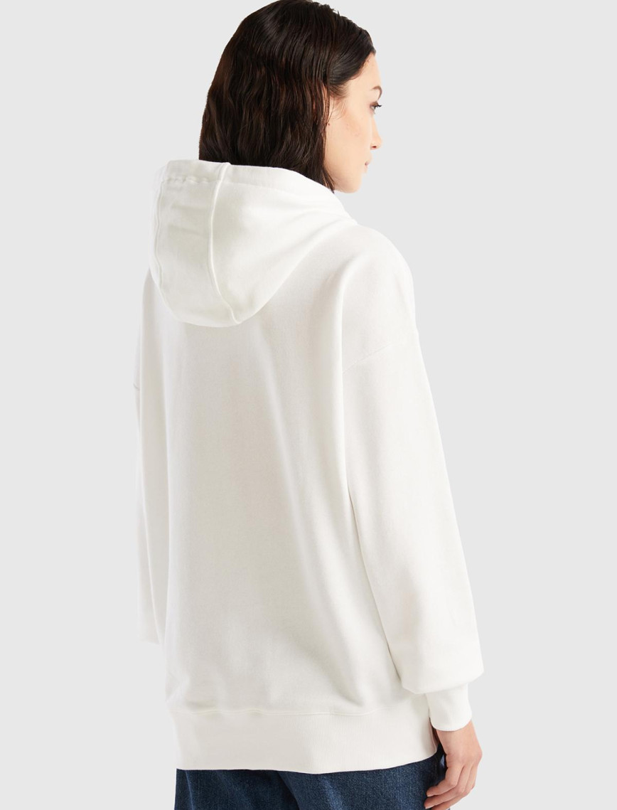 Unisex Beyaz Disney Desenli Kapşonlu Sweatshirt