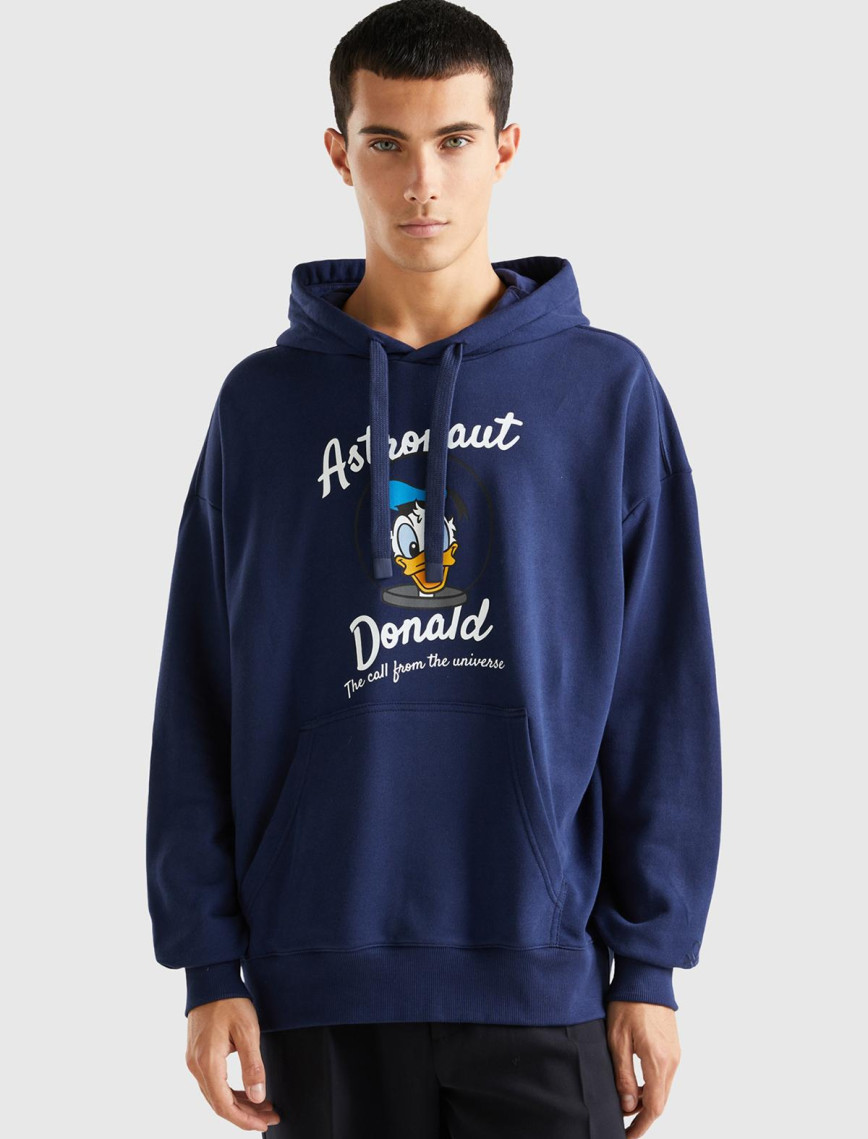Unisex Lacivert Disney Desenli Kapşonlu Sweatshirt