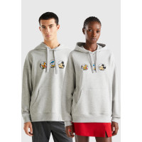 Unisex Gri Melanj Disney Desenli Kapşonlu Sweatshirt