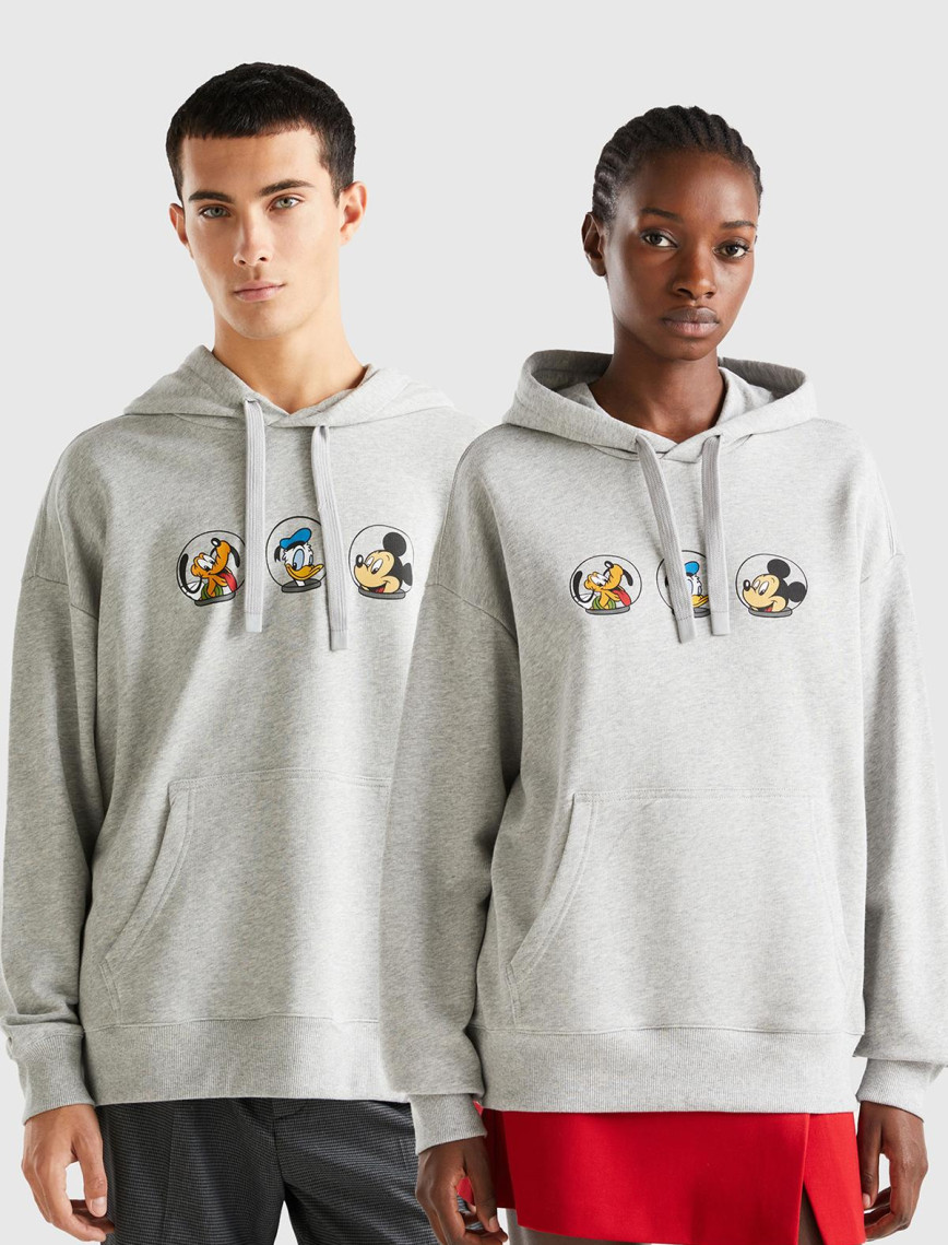 Unisex Gül Kurusu Disney Desenli Kapşonlu Sweatshirt