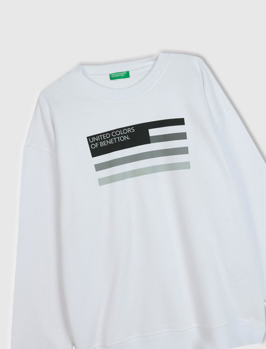 Erkek Beyaz Logo Baskılı Sweatshirt Erkek Beyaz Logo Baskılı Sweatshirt