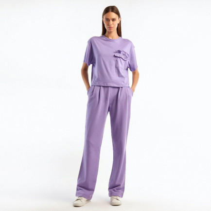 Kadın Lila %100 Koton Beli Lastikli Rahat Kalıp Pantolon